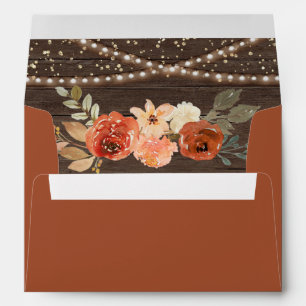 Earthy Burnt Orange Floral Wood Terracotta Wedding Envelope