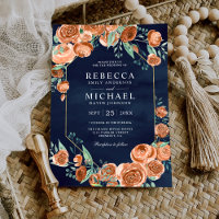 Earthy Burnt Orange Roses Floral Navy Blue Wedding