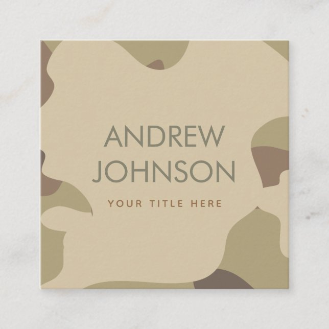 Earthy Camo Camouflage Military Style Pattern  Square Business Card (Front)