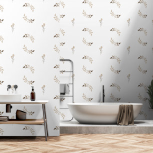 Earthy Chic: Brown Floral Line Art Peel and Stick Wallpaper
