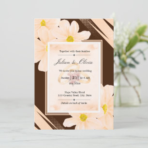 Earthy Chocolate Brown and Peach Floral Wedding Invitation