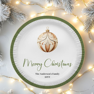 Earthy Christmas Bauble Family Name Holiday Paper Plate