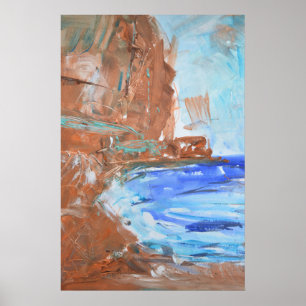 Earthy Coastal Cliff Expressionist Poster