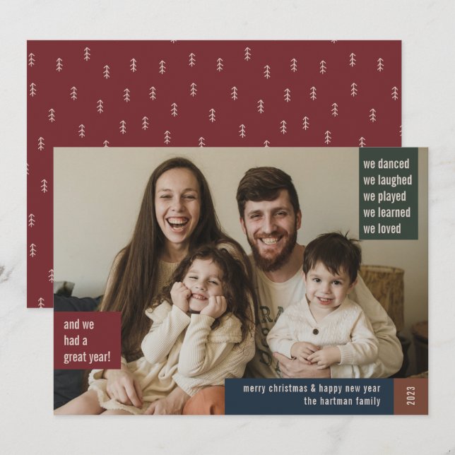 Earthy Color Block 1 Photo Full Bleed Christmas  Holiday Card (Front/Back)