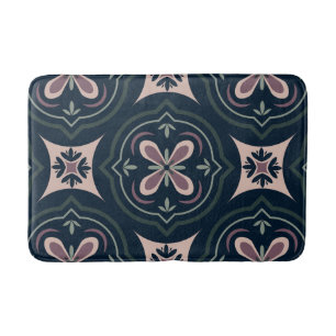 earthy colored floral geometric tiles bath mat