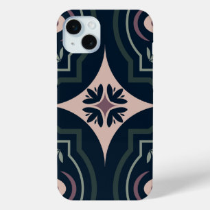 earthy colored floral geometric tiles iPhone 15 mini case