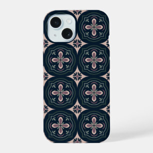 earthy colored floral geometric tiles iPhone 15 case