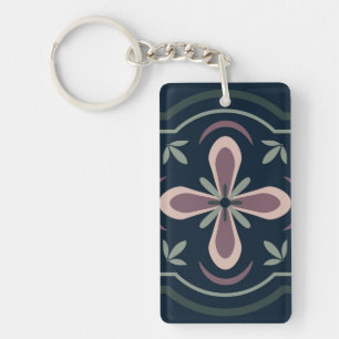 earthy colored floral geometric tiles key ring