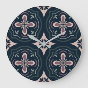 earthy colored floral geometric tiles large clock