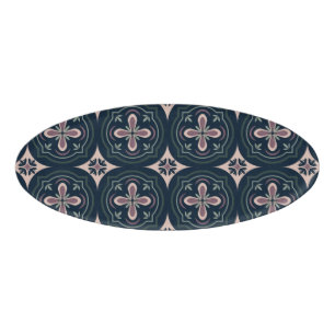 earthy colored floral geometric tiles name tag