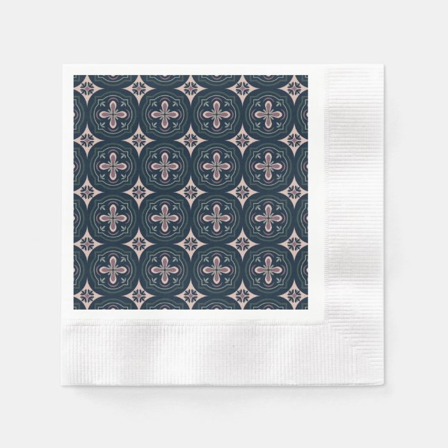 earthy colored floral geometric tiles napkin (Front)