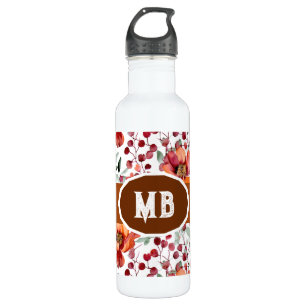 Earthy Colors, Fall Flowers Monogrammed 710 Ml Water Bottle