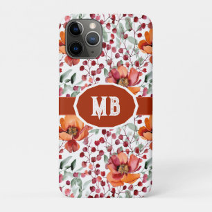 Earthy Colors, Fall Flowers Monogrammed iPhone 11 Pro Case