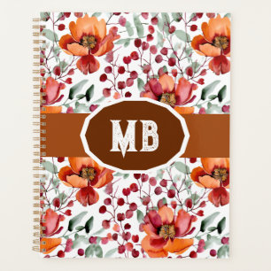 Earthy Colors, Fall Flowers Monogrammed Planner