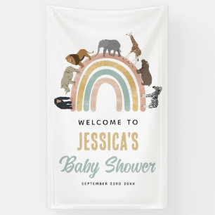 Earthy Colors Rainbow Animals Baby Shower Welcome  Banner