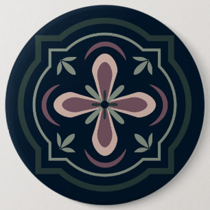 earthy coloured floral geometric tiles 6 cm round badge