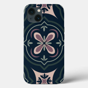 earthy coloured floral geometric tiles iPhone 13 case