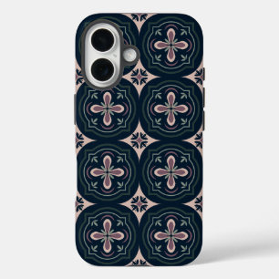 earthy coloured floral geometric tiles iPhone 16 case
