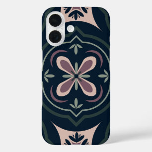 earthy coloured floral geometric tiles iPhone 16 case