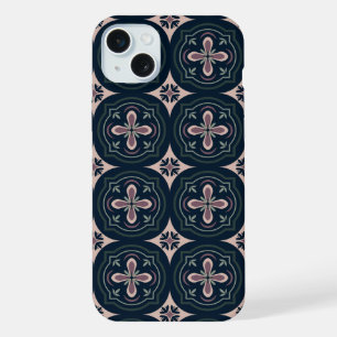 earthy coloured floral geometric tiles iPhone 15 plus case