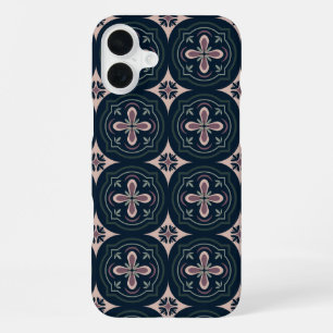 earthy coloured floral geometric tiles iPhone 16 plus case