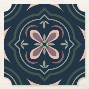 earthy coloured floral geometric tiles paper coaster