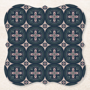 earthy coloured floral geometric tiles paper coaster