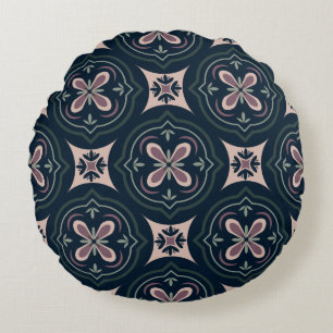 earthy coloured floral geometric tiles round cushion
