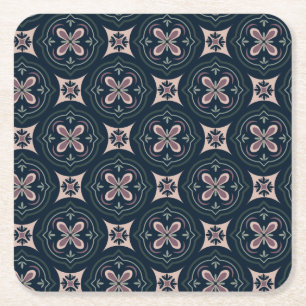 earthy coloured floral geometric tiles square paper coaster