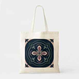 earthy coloured floral geometric tiles tote bag