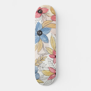 Earthy Coloured Watercolor Floral Leaves Art Skateboard