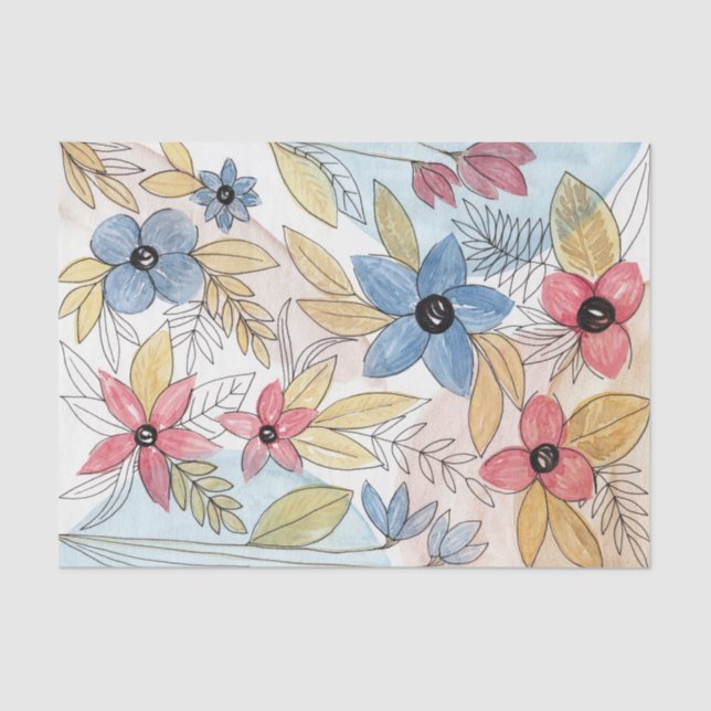 Earthy Coloured Watercolor Floral Leaves Art Tissue Paper (Front)