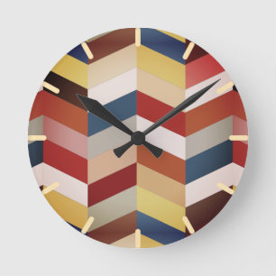 Earthy Colourful Chevron Pattern Round Clock