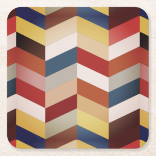 Earthy Colourful Chevron Pattern Square Paper Coaster