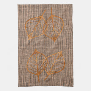 Earthy Colours Copper Leaf Canvas  Kitchen Towel