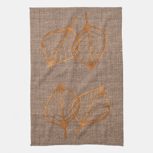 Earthy Colours Copper Leaf Canvas  Kitchen Towel (Vertical)