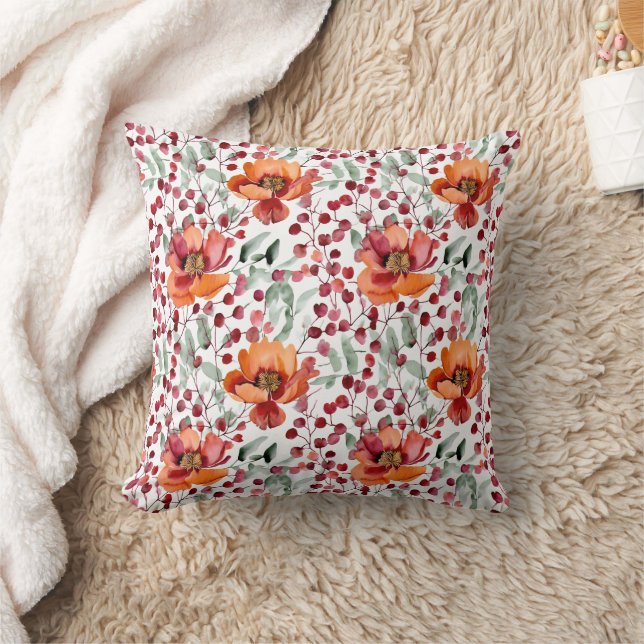 Earthy Colours, Fall Flowers Botanical Cushion (Blanket)