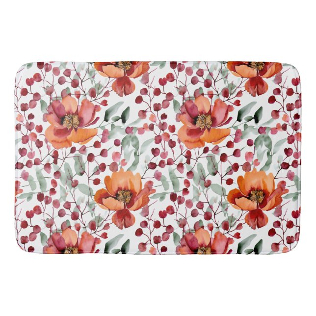 Earthy Colours, Fall Flowers Monogrammed Bath Mat (Front)