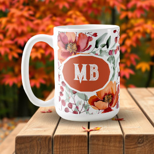 Earthy Colours, Fall Flowers Monogrammed Coffee Mug