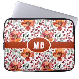 Earthy Colours, Fall Flowers Monogrammed Laptop Sleeve
