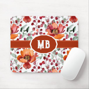 Earthy Colours, Fall Flowers Monogrammed Mouse Mat