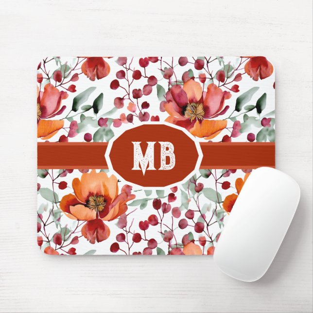 Earthy Colours, Fall Flowers Monogrammed Mouse Mat (With Mouse)