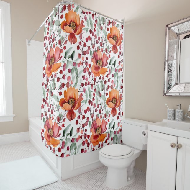 Earthy Colours, Fall Flowers Monogrammed Shower Curtain (In Situ)