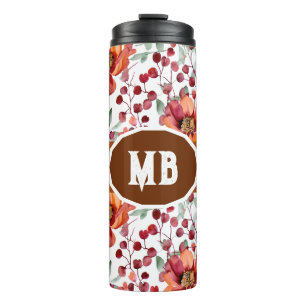 Earthy Colours, Fall Flowers Monogrammed Thermal Tumbler
