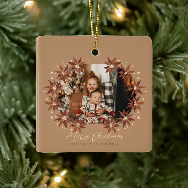 Earthy colours family photo Ceramic Square Ornamen Ceramic Ornament (Tree)