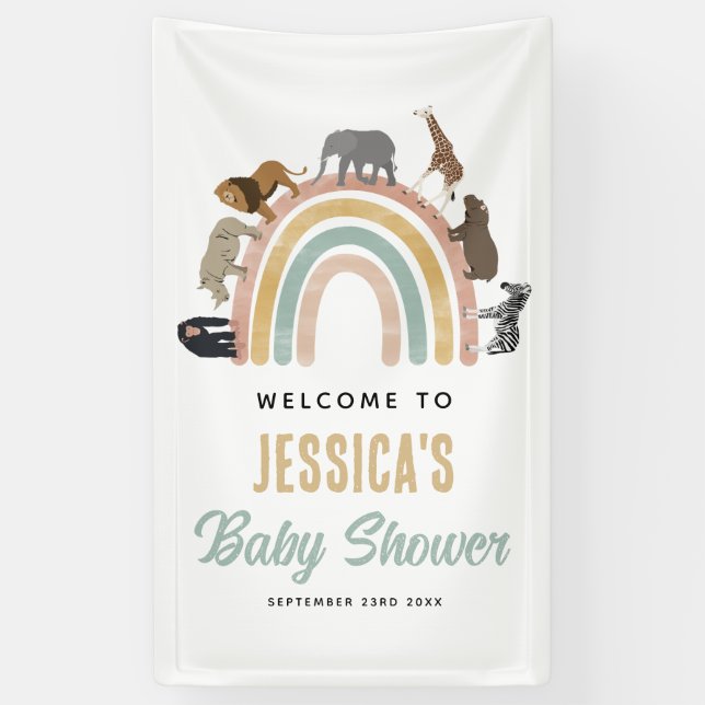 Earthy Colours Rainbow Animals Baby Shower Welcome Banner (Vertical)