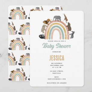 Earthy Colours Rainbow Jungle Animals Baby Shower Invitation