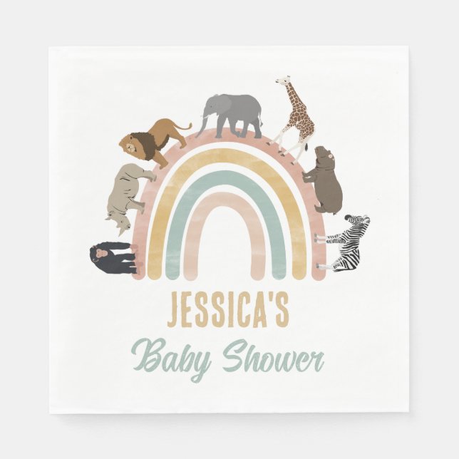 Earthy Colours Rainbow Jungle Animals Baby Shower Napkin (Front)