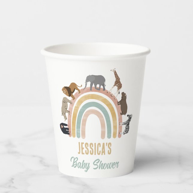 Earthy Colours Rainbow Jungle Animals Baby Shower  Paper Cups (Front)