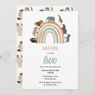 Earthy Colours Rainbow Jungle Animals Birthday Invitation